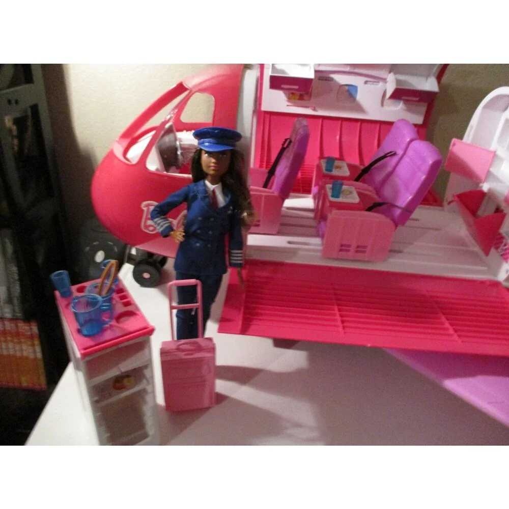 Barbie Pink Jumbo Jet With Accessories Plus Pilot & Stewardess Barbie Dolls